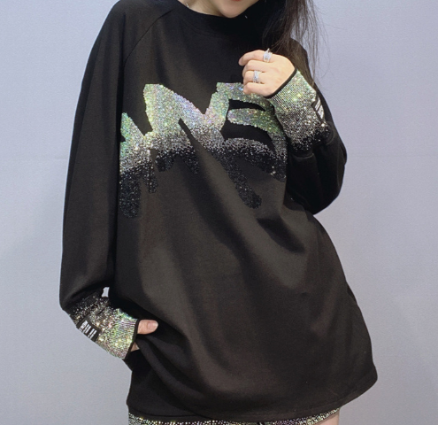 Ladies' Round Neck Rhinestone Casual Top - MATCHING MASTER