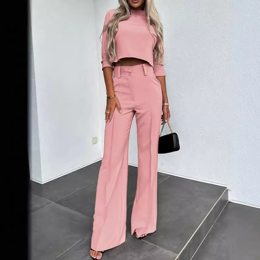 Solid-Color Jacket and High-Waisted Straight-Leg Pants - MATCHING MASTER