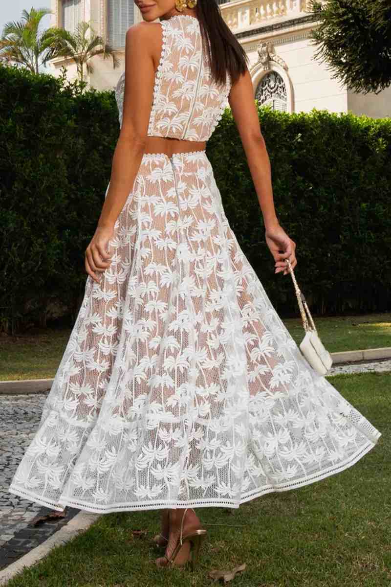 Ladies' Round Neck Sleeveless Top + Half Skirt Hollow Navel-exposing Suit - MATCHING MASTER