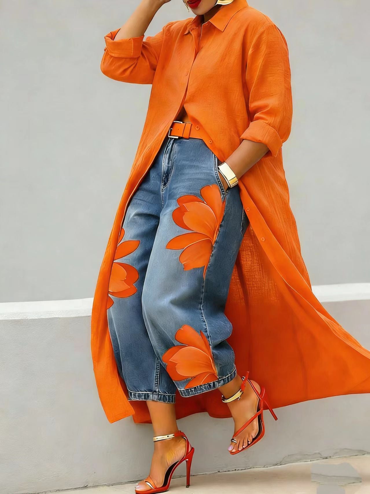 Elegant and casual button-down collar solid color long shirt dress - MATCHING MASTER