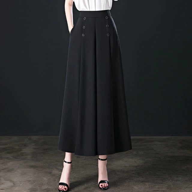 Slim fashion pleated wide leg pants