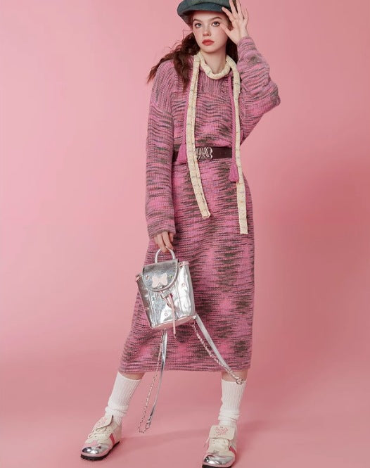 Autumn and winter colorful hooded sweater dress
