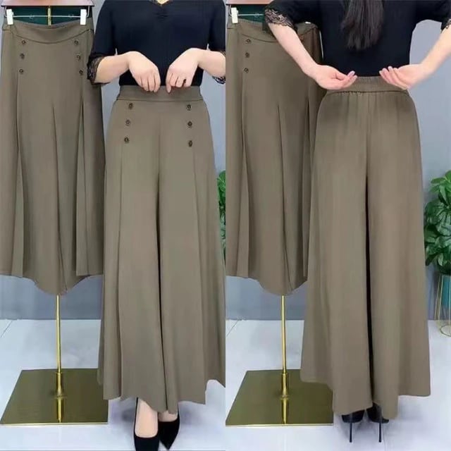 Slim fashion pleated wide leg pants