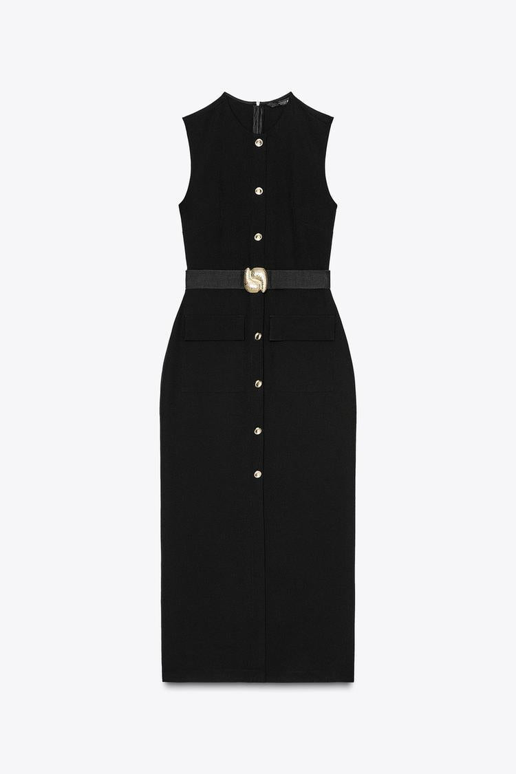 Sleeveless round neck dress (with belt) - MATCHING MASTER