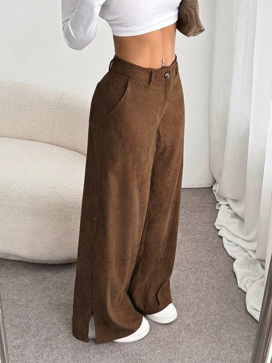 Ladies' High Waist Corduroy Wide Leg Pants - MATCHING MASTER