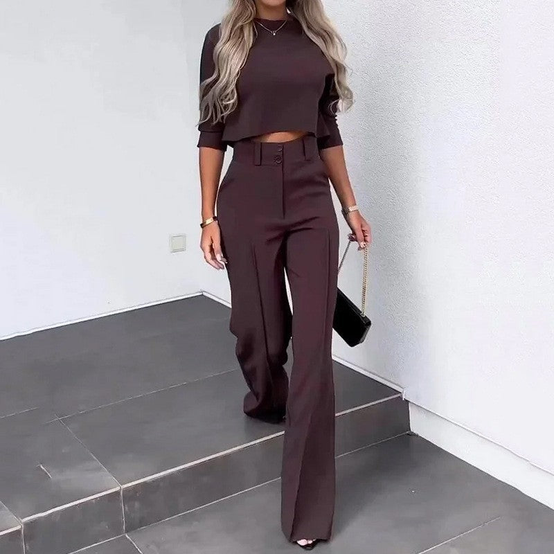 Solid-Color Jacket and High-Waisted Straight-Leg Pants - MATCHING MASTER