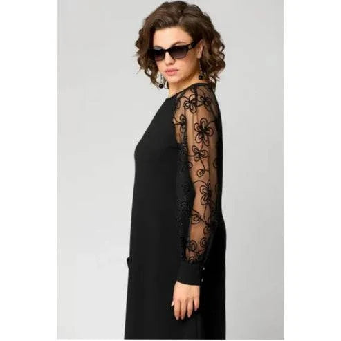 Lace Patchwork Dress with Long Sleeves and Round Neck - MATCHING MASTER