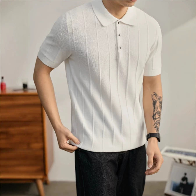 BundleWear™ Silk-Wool Polo | Fine-Ribbed Luxury Knit Short-Sleeve Top