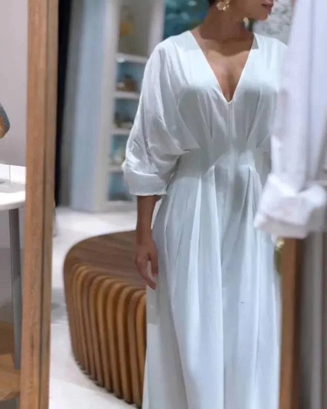 Women's V-Neck Half Sleeve Ruched Jumpsuit - MATCHING MASTER