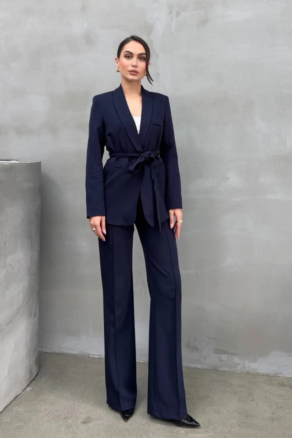 Ladies' Double Belted Blazer Jacket and Trouser Set