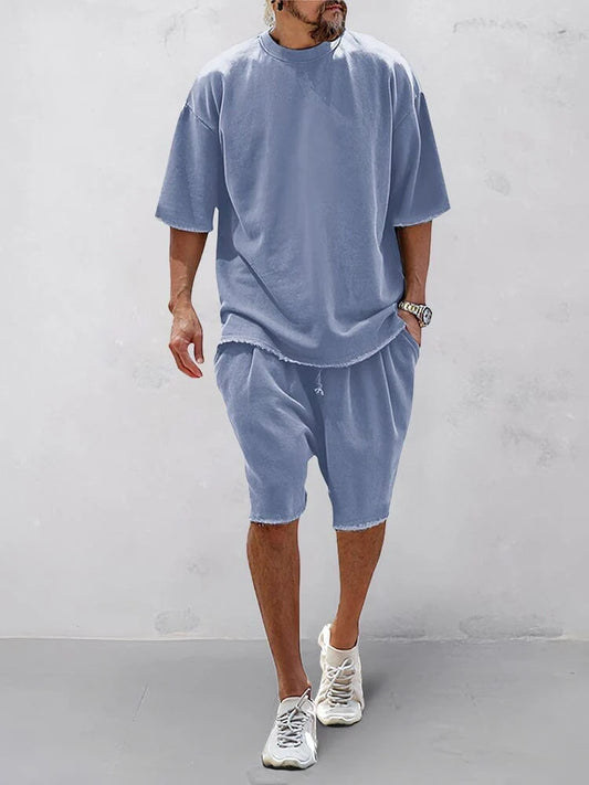 Couple 100% Cotton Casual Loose Fit Sports Set - Breathable Moisture-Wicking 2-Piece Tracksuit