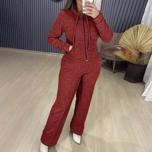 Ladies' Autumn Casual Chic Knit Cardigan & Wide Leg Pants Set - MATCHING MASTER