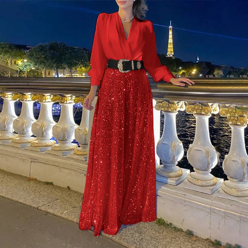 Sequined Long-Sleeve One-Piece trousers Set - MATCHING MASTER