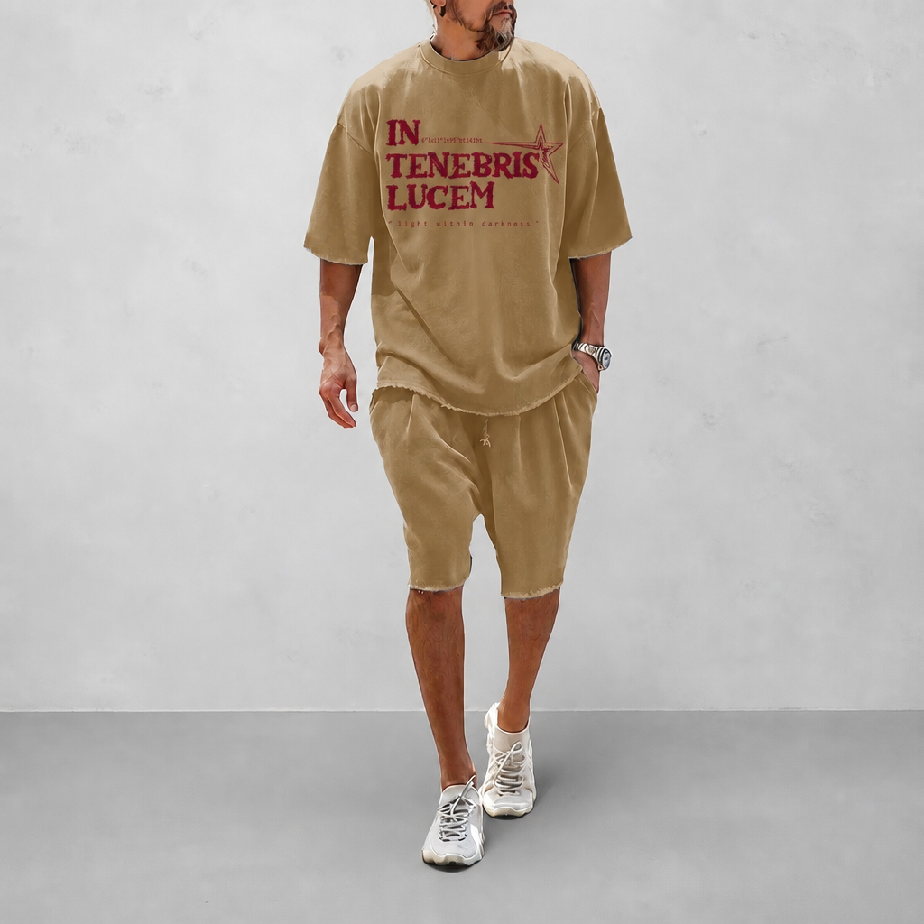 "IN TENEBRIS LUCEM" Couple 100% Cotton Casual Loose Fit Sports Set - Breathable Moisture-Wicking 2-Piece Tracksuit