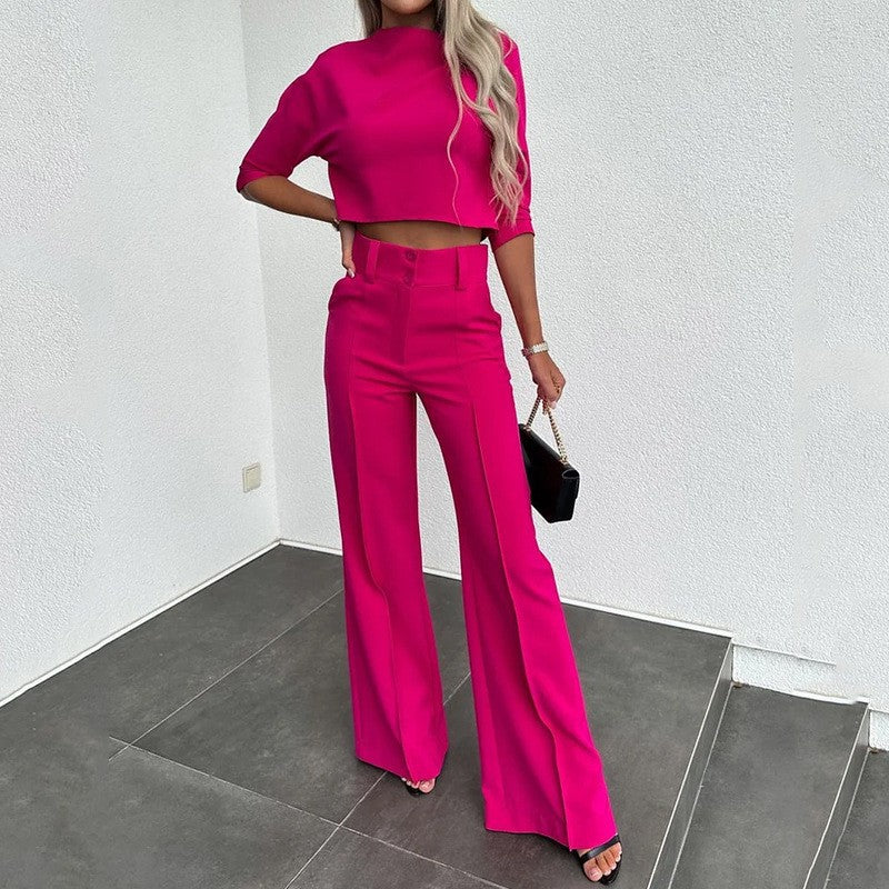 Solid-Color Jacket and High-Waisted Straight-Leg Pants - MATCHING MASTER