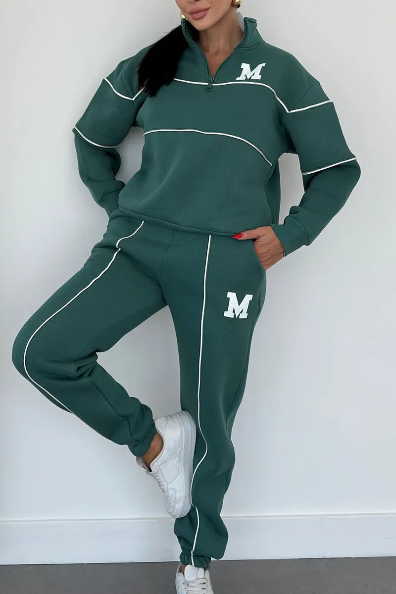 Ladies' Casual Letter M Long Sleeve Two Piece Set
