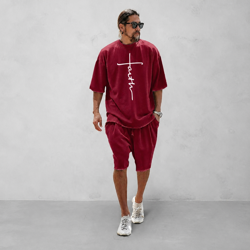 "Faith" Couple 100% Cotton Casual Loose Fit Sports Set - Breathable Moisture-Wicking 2-Piece Tracksuit