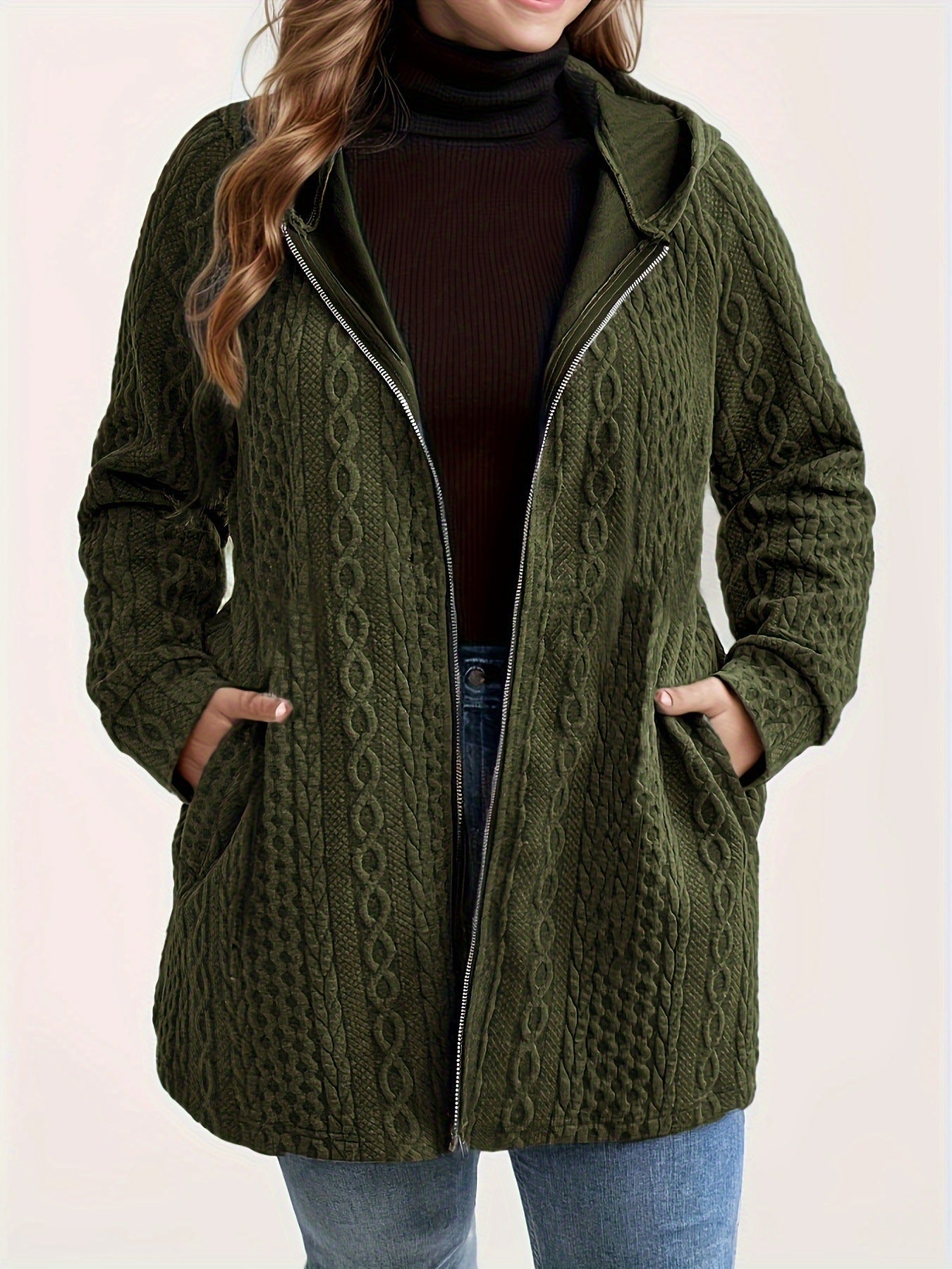 Ladies' Plus Size Solid Color Pocket Coat