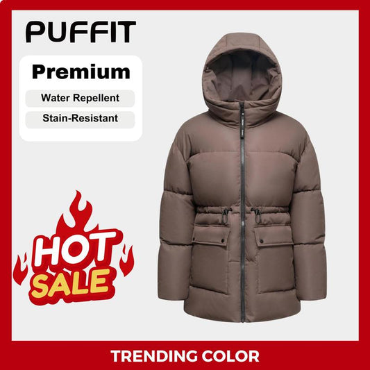 Ladies' Mid Length Puffer Jacket Hood