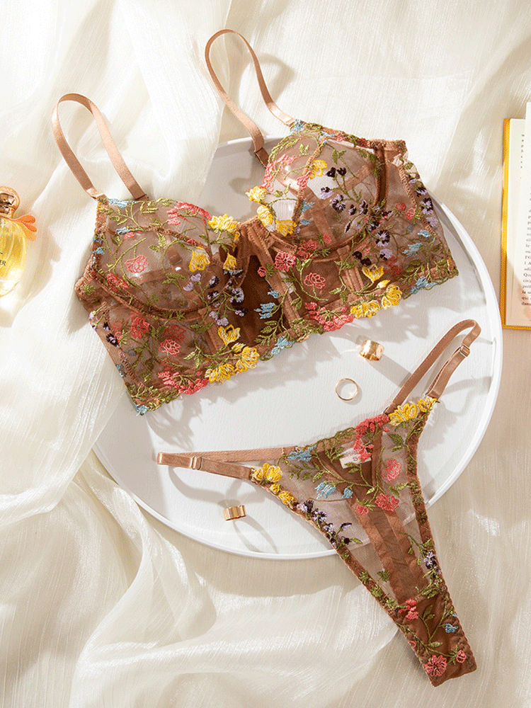 Blossoming Flowers Sheer Lingerie Set