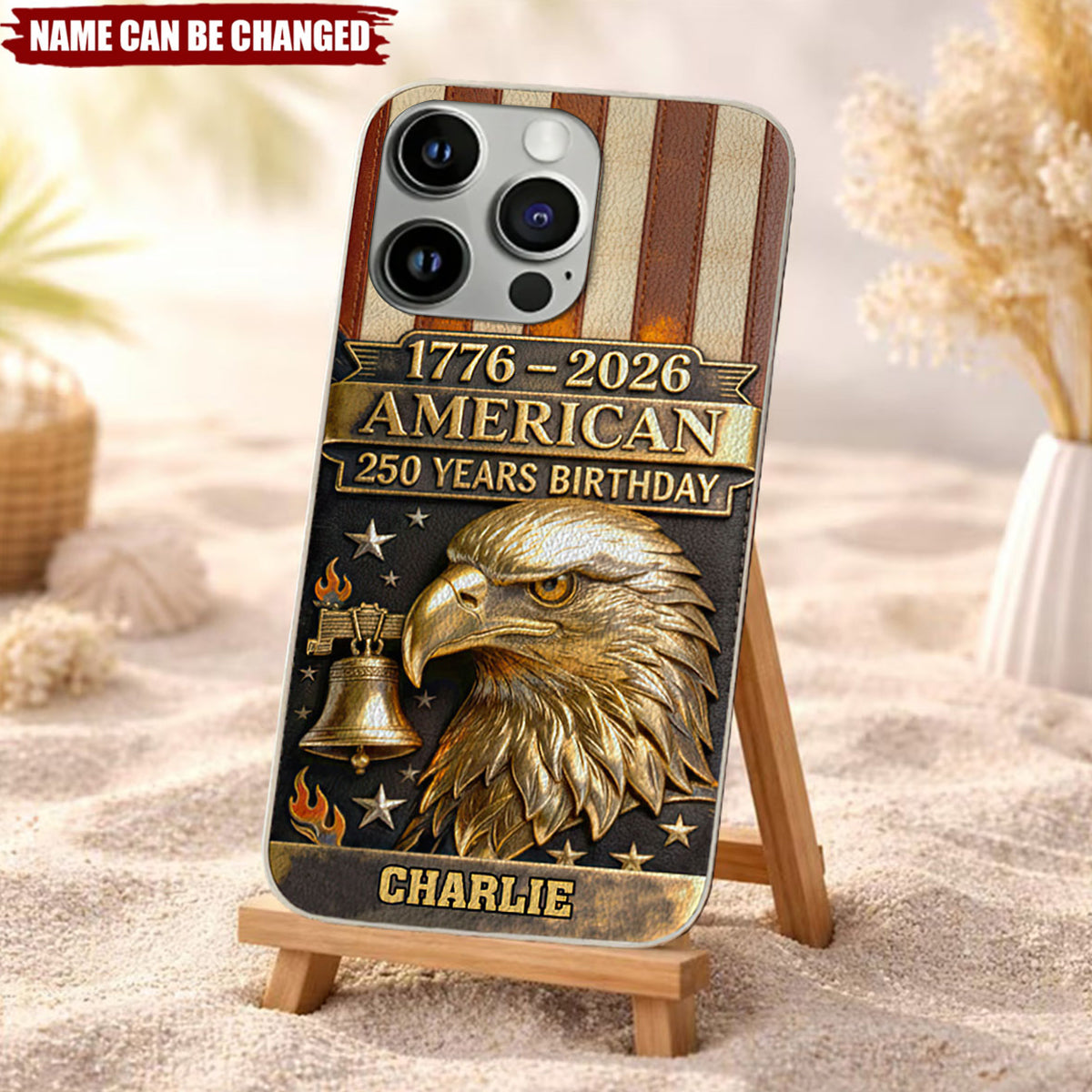 250th Anniversary - Personalized Bald Eagle Leather Phone Case - BundleWear