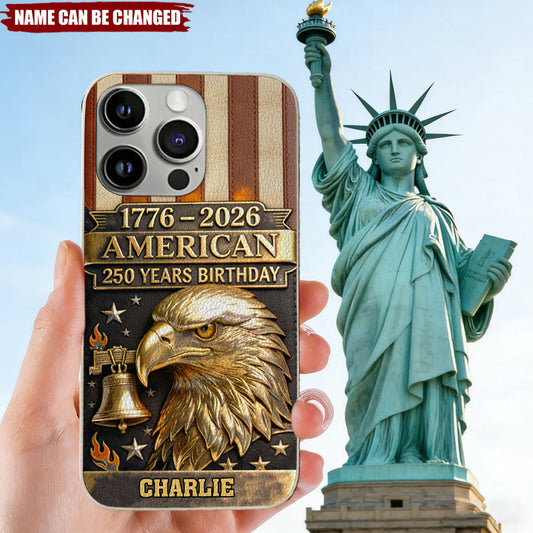 250th Anniversary - Personalized Bald Eagle Leather Phone Case - BundleWear