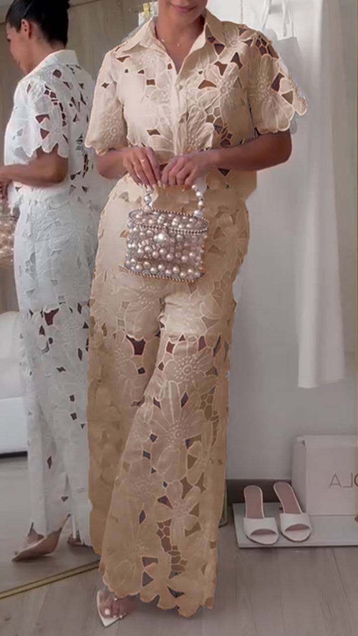 Elegant Two Piece Set with Openwork Lace and Lapel for Women – Casual Chic Style ✨ - MATCHING MASTER