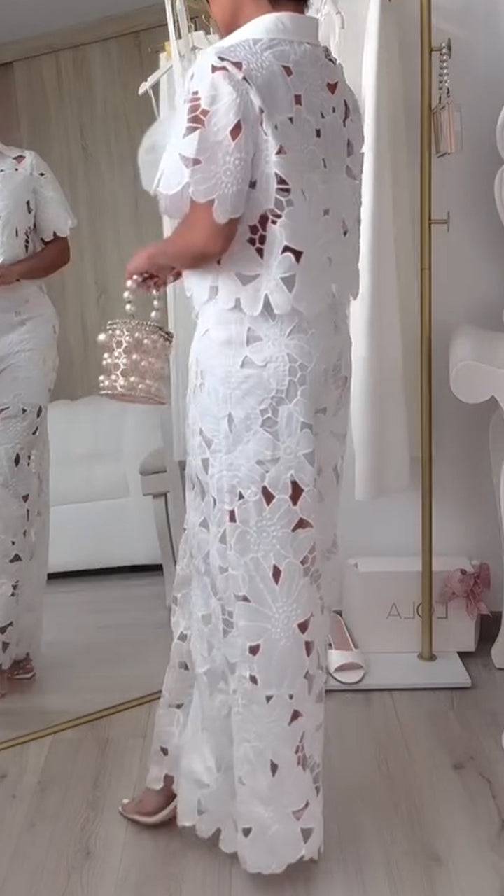 Elegant Two Piece Set with Openwork Lace and Lapel for Women – Casual Chic Style ✨ - MATCHING MASTER