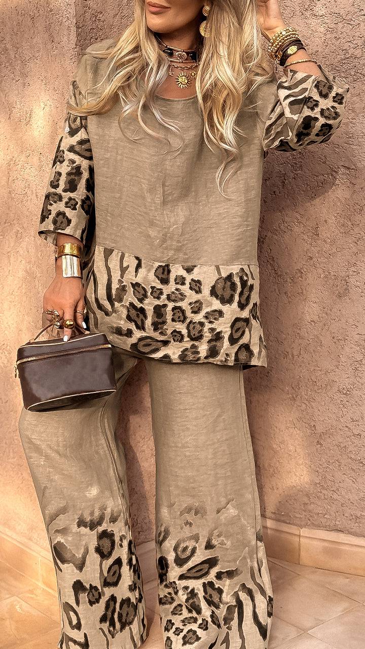 Women's Leopard Print Cotton Linen Casual Dress 🌿🐆✨ - MATCHING MASTER