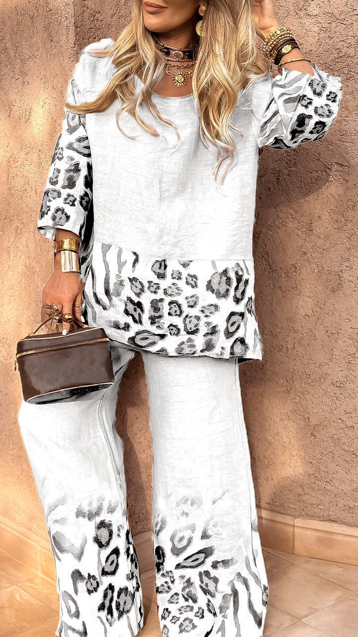 Women's Leopard Print Cotton Linen Casual Dress 🌿🐆✨