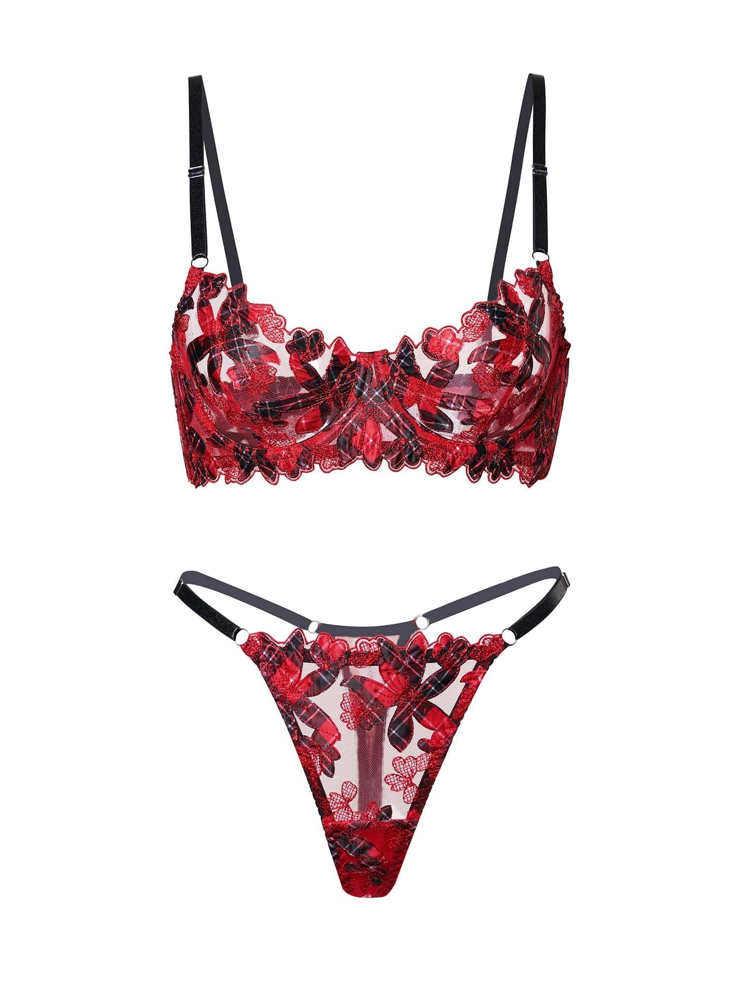 Red Tartan Flower Lingerie Set - MATCHING MASTER