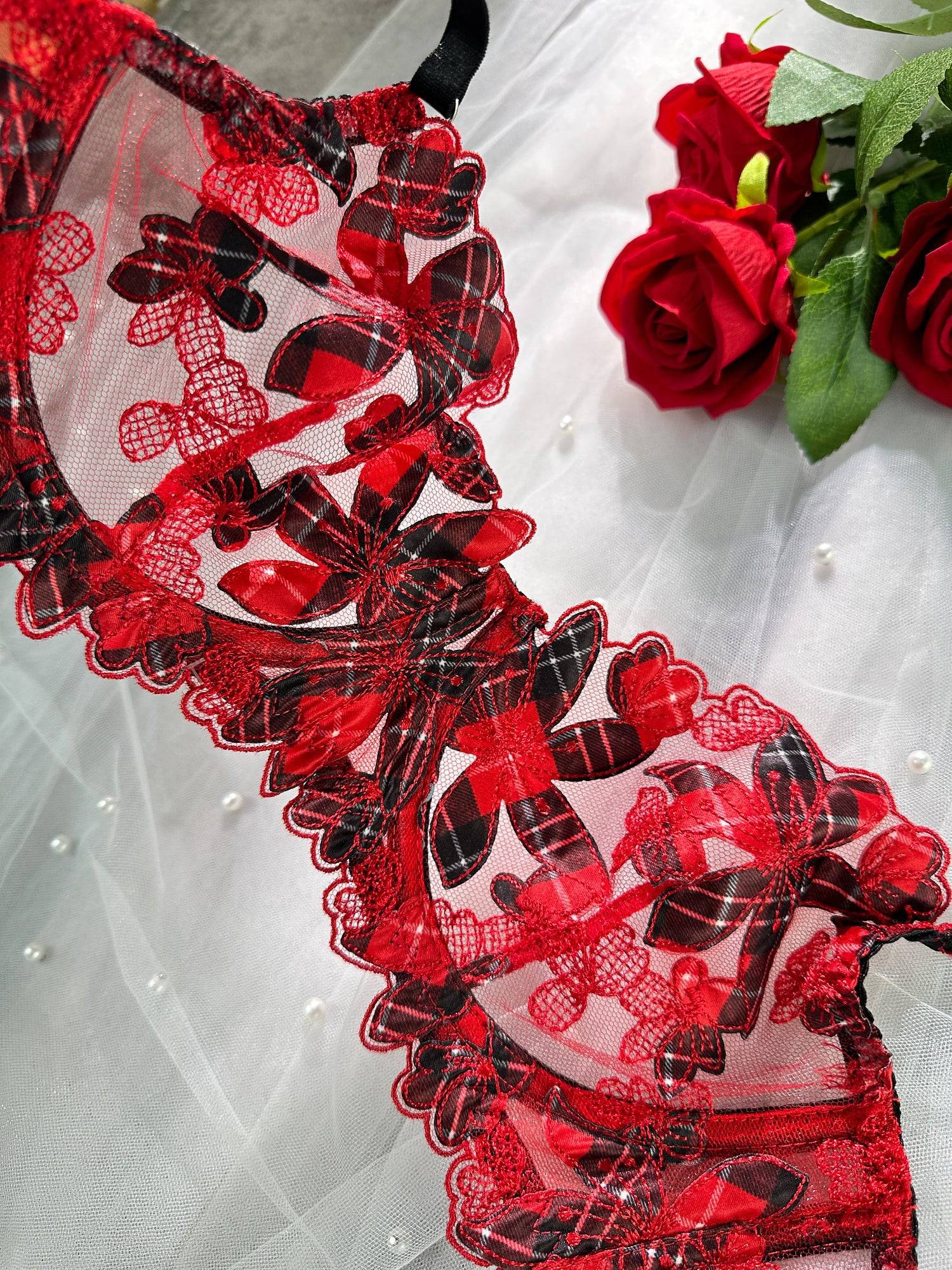 Red Tartan Flower Lingerie Set - MATCHING MASTER