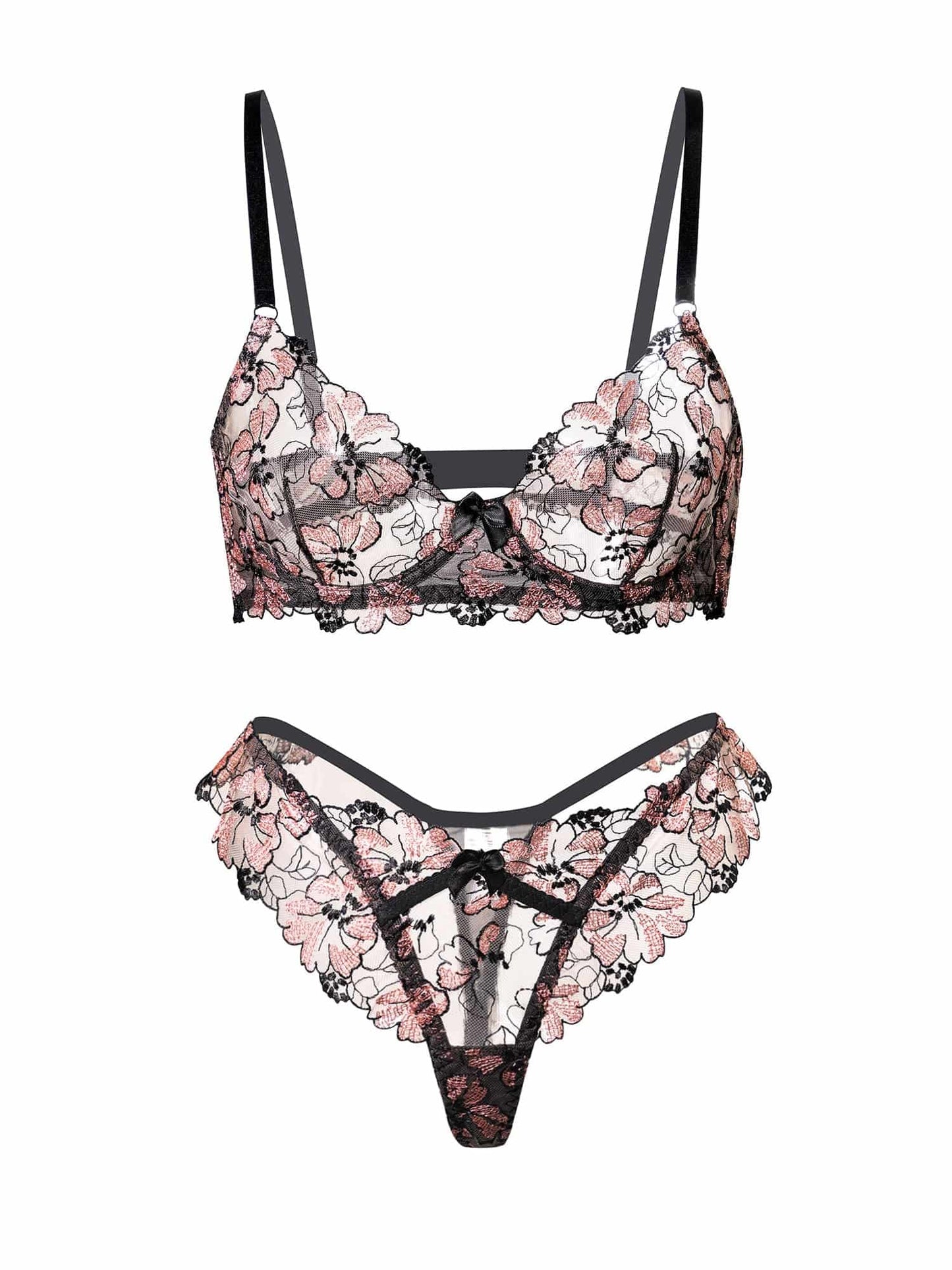 Black& Dustyrose Flutter Lace Lingerie Set - MATCHING MASTER