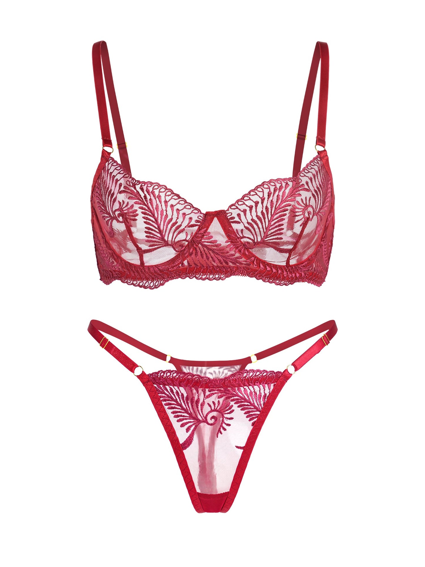 Wine Red Elegant Essence Embroidery Lingerie Set