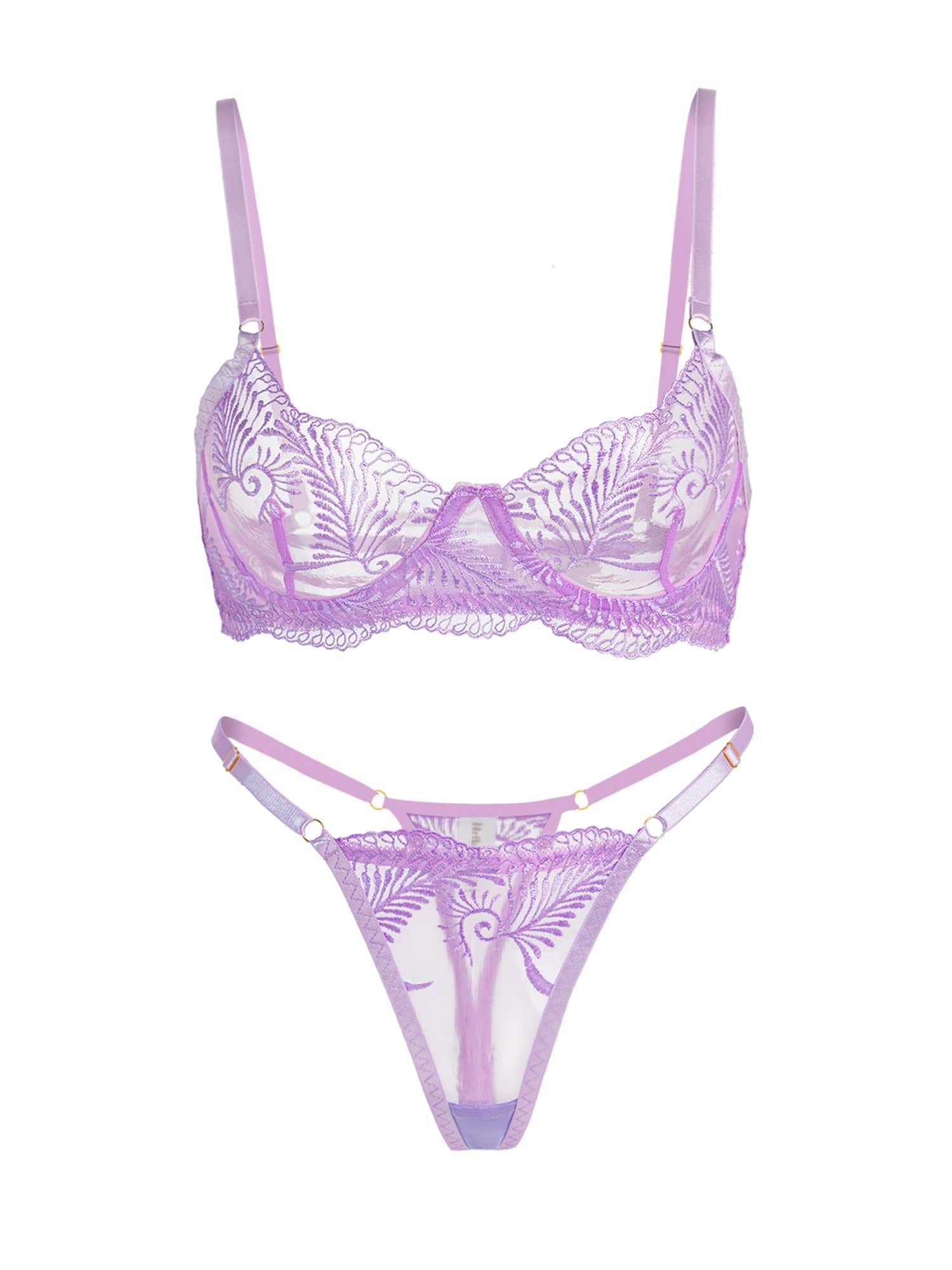 Puple Elegant Essence Embroidery Lingerie Set - MATCHING MASTER