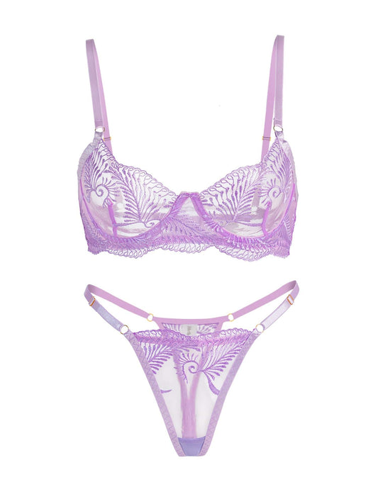Puple Elegant Essence Embroidery Lingerie Set - MATCHING MASTER