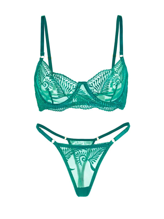 Green Elegant Essence Embroidery Lingerie Set - MATCHING MASTER