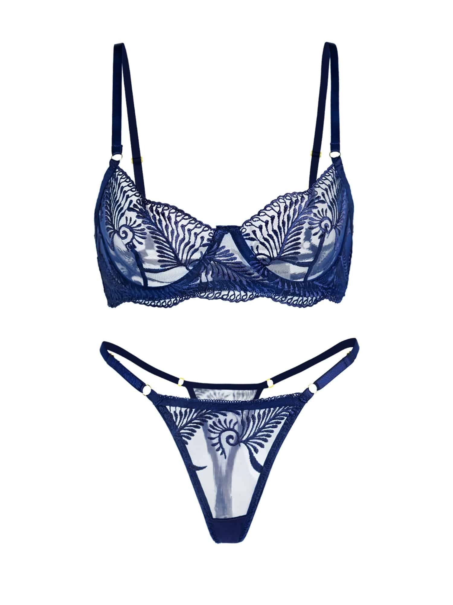 Blue  Elegant Essence Embroidery Lingerie Set - MATCHING MASTER