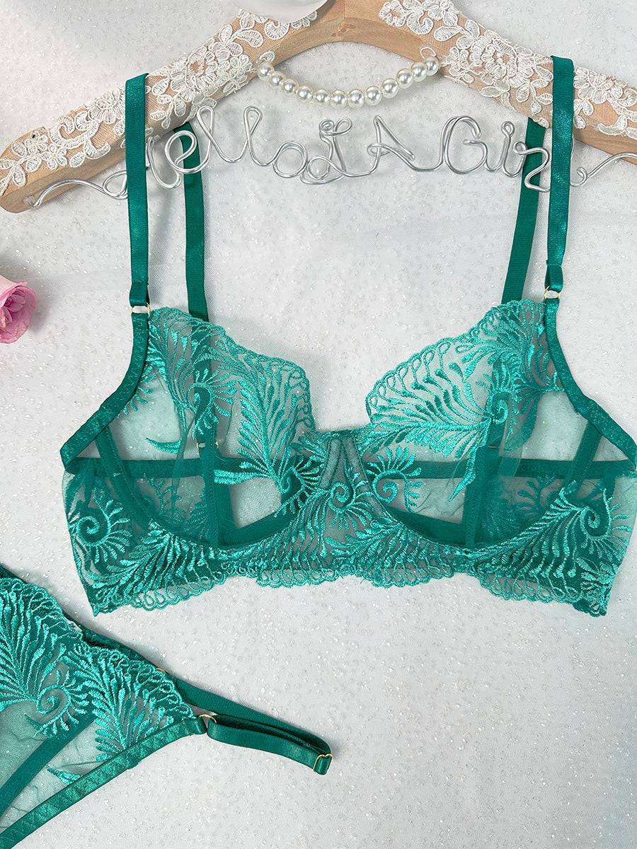 Green Elegant Essence Embroidery Lingerie Set - MATCHING MASTER