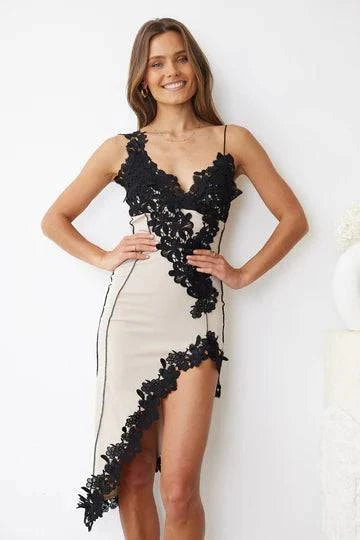 Lace paneled asymmetric midi dress - MATCHING MASTER