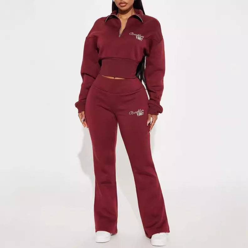 Autumn and winter new fashion suit loose waist short top, low waist mop long trousers, two -piece set - MATCHING MASTER