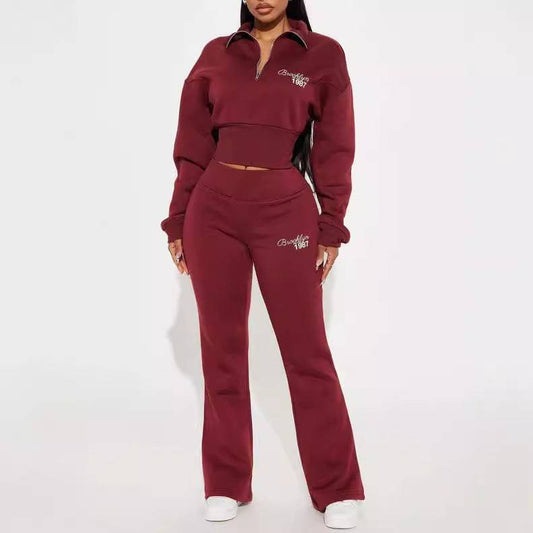 Autumn and winter new fashion suit loose waist short top, low waist mop long trousers, two -piece set - MATCHING MASTER