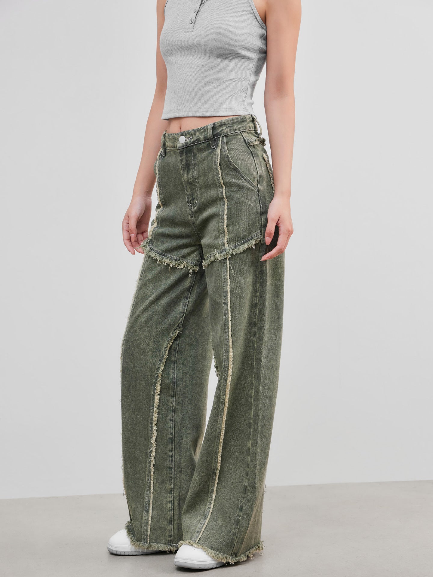 Raw edge panelled jeans