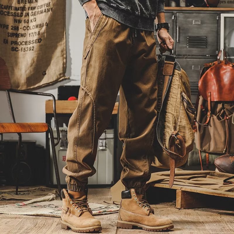 Men's workwear multi-pocket trousers, trendy loose casual functional cuffed trousers
