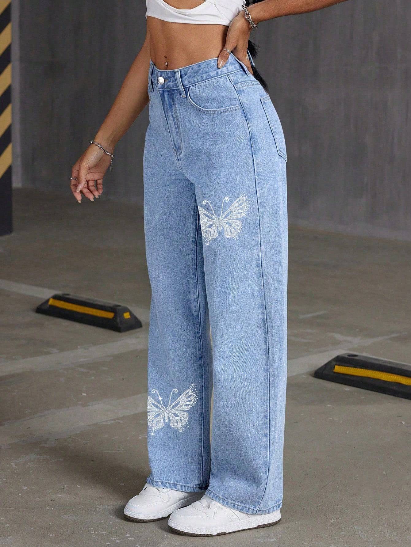 Rhinestone Butterfly Jeans - MATCHING MASTER