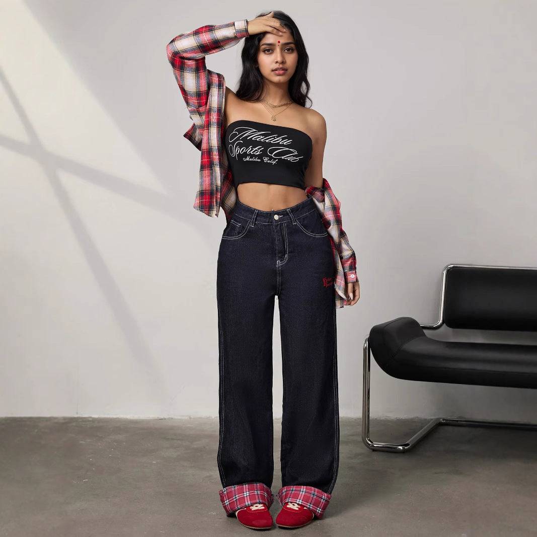 Panelled rolled-up plaid jeans - MATCHING MASTER