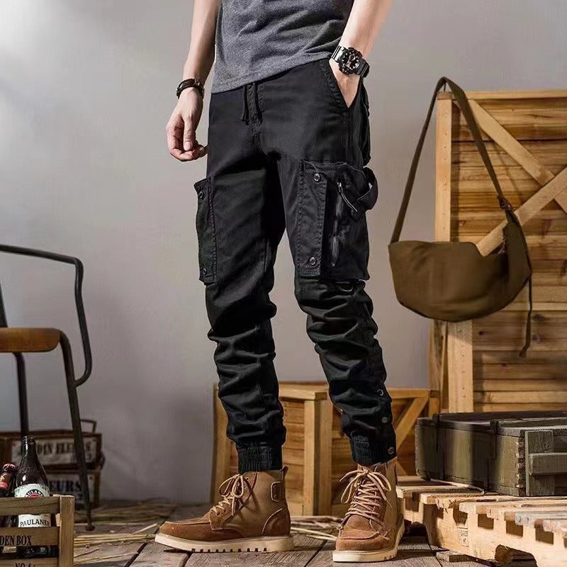 Men's workwear multi-pocket trousers, trendy loose casual functional cuffed trousers