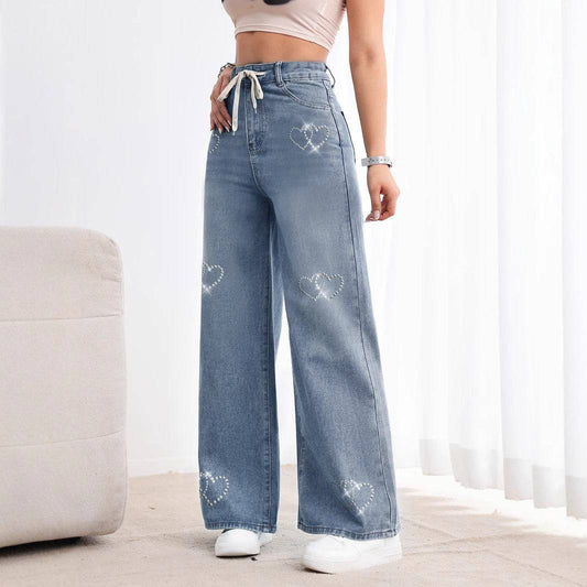 Heart Beaded Metal Jeans - MATCHING MASTER
