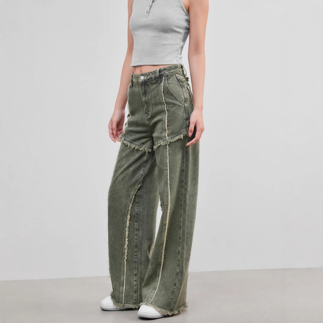 Raw edge panelled jeans