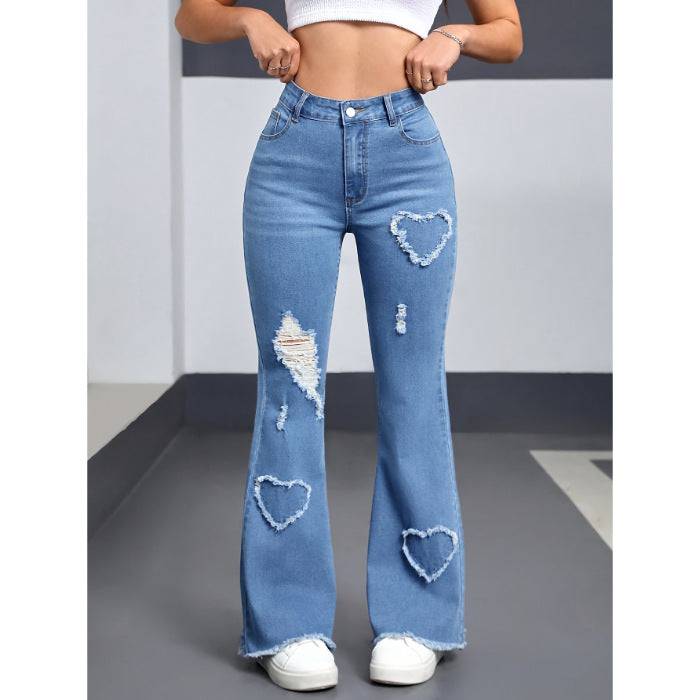 Heart pattern ripped jeans - MATCHING MASTER